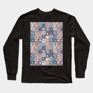 Summer Breeze  - Retro Geometric Wobbly Square Grid Pattern Long Sleeve T-Shirt